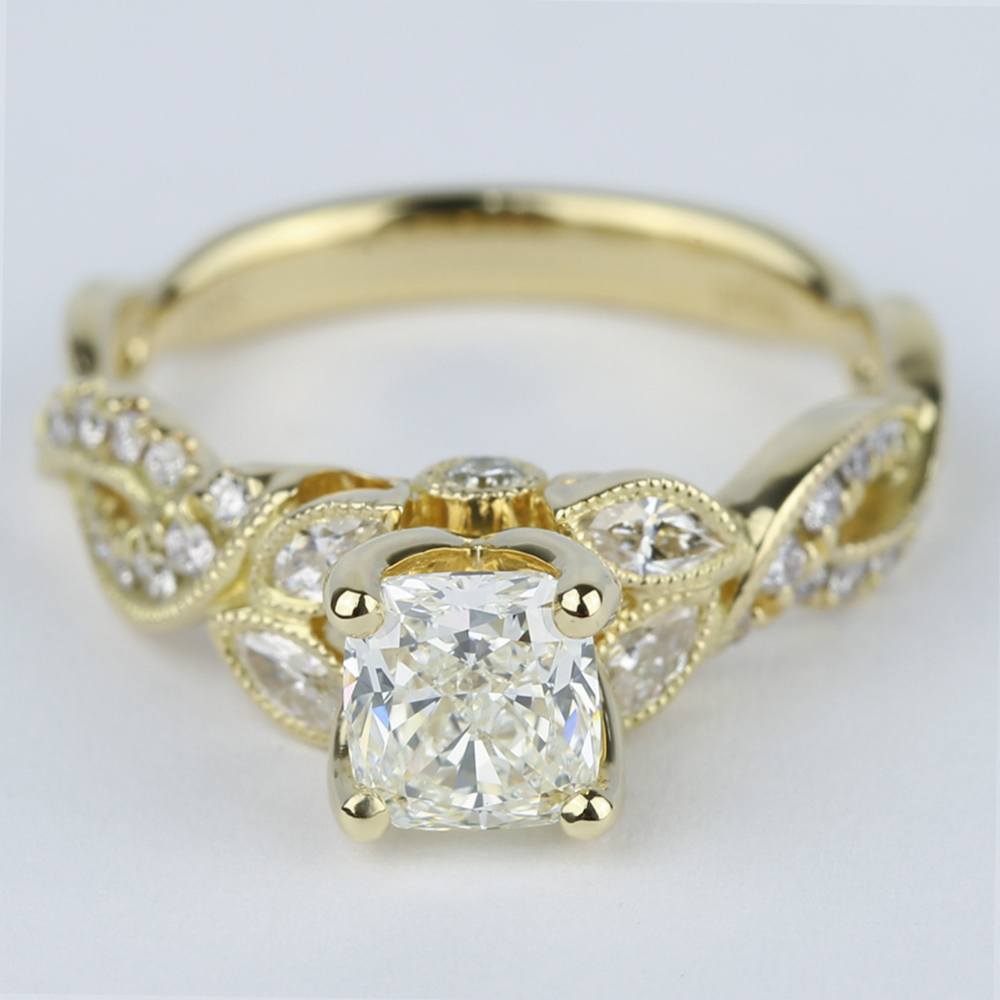 Vintage Leaf Engagement Ring With Cushion Diamond 6135